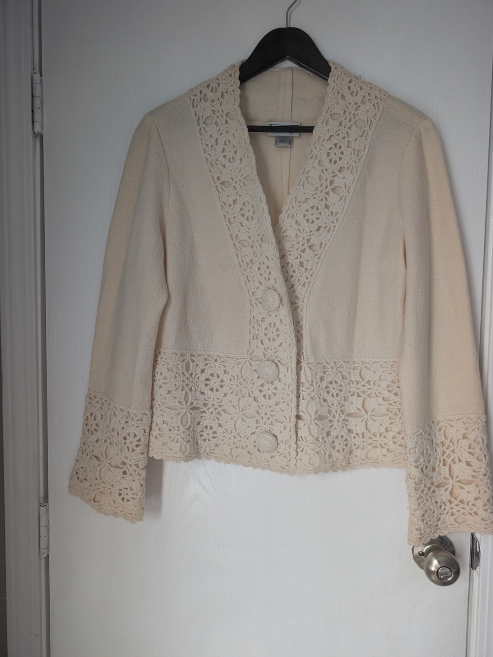 Talbots Cream Crochet-Trim Blazer Jacket